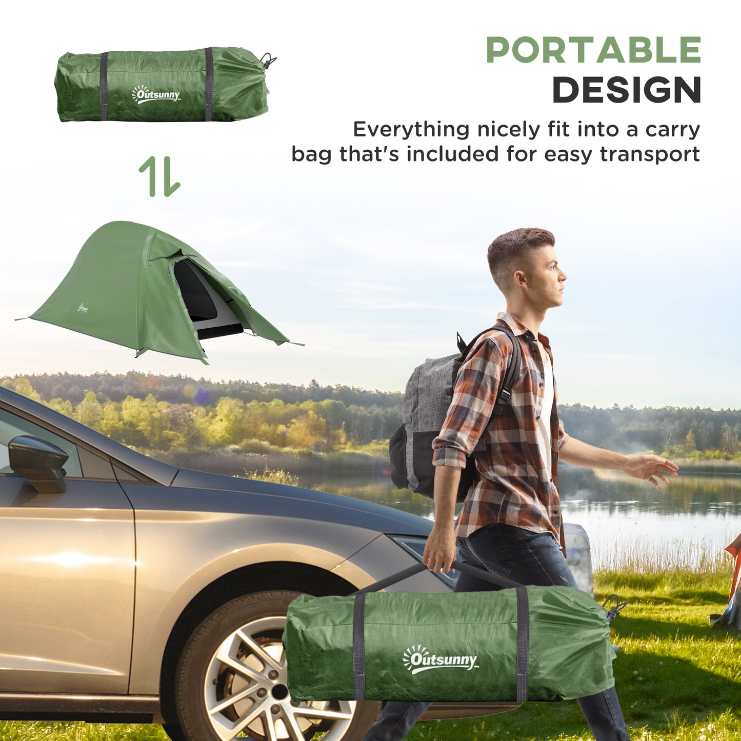 Double Layer Camping Tent, 1-2 Man Backpacking Tent with Carry Bag