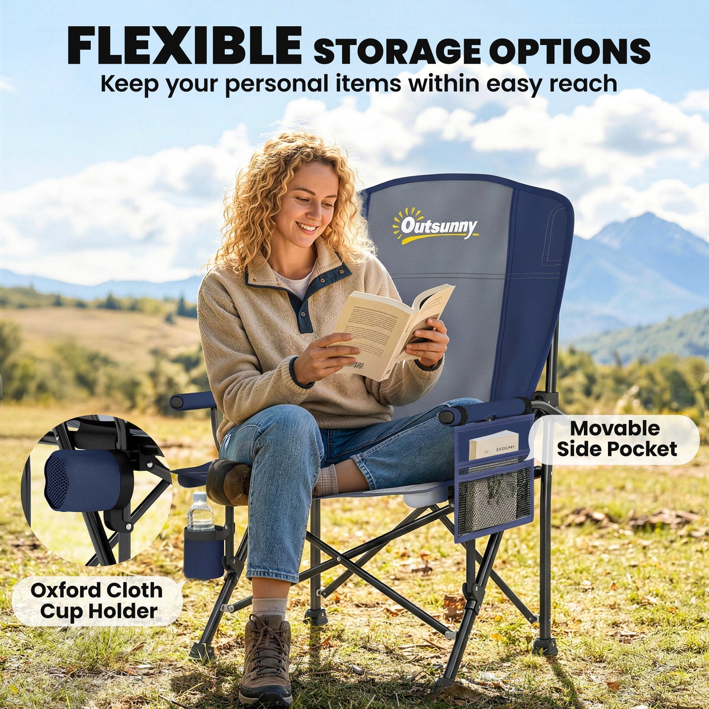 Padded Camping Chair Adults Heavy Duty Folding Chair Side Pocket