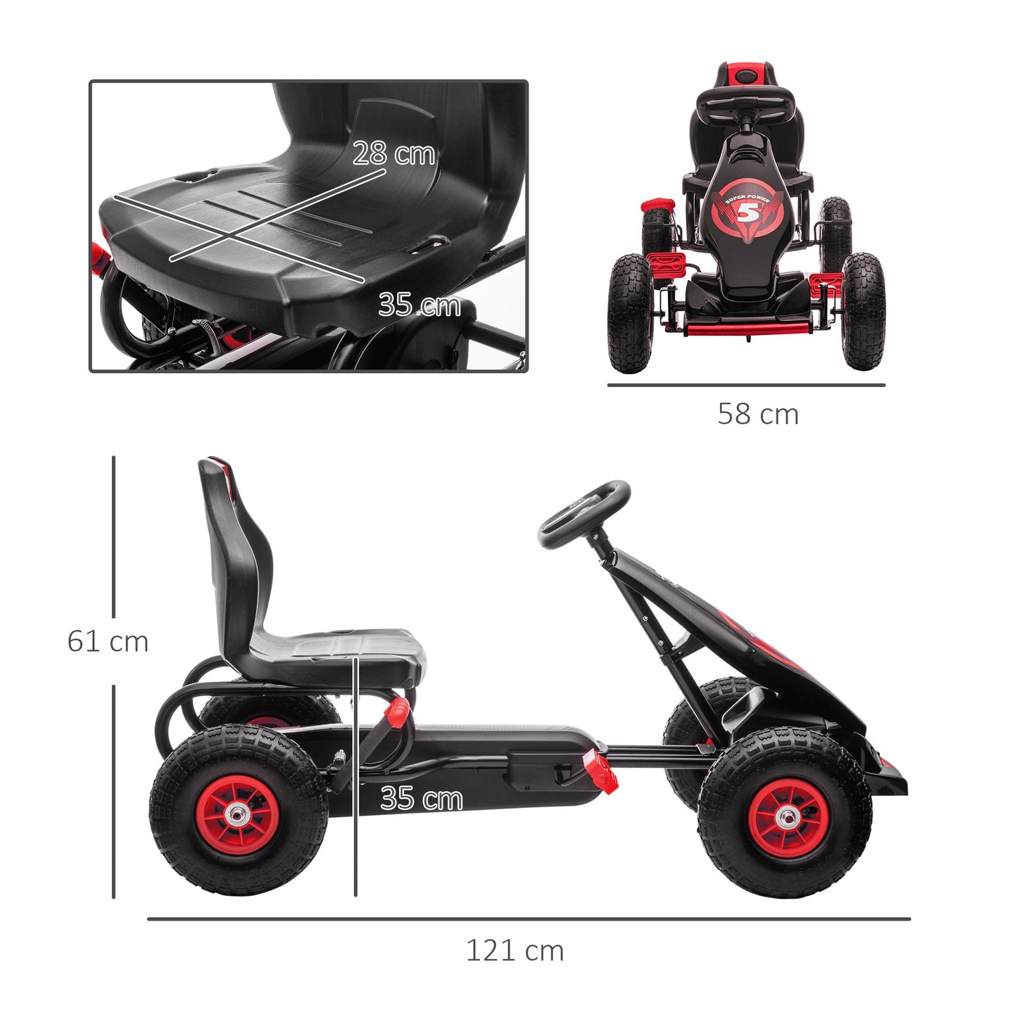 Kids Pedal Go Kart, with Adjustable Seat, Inflatable Tyres