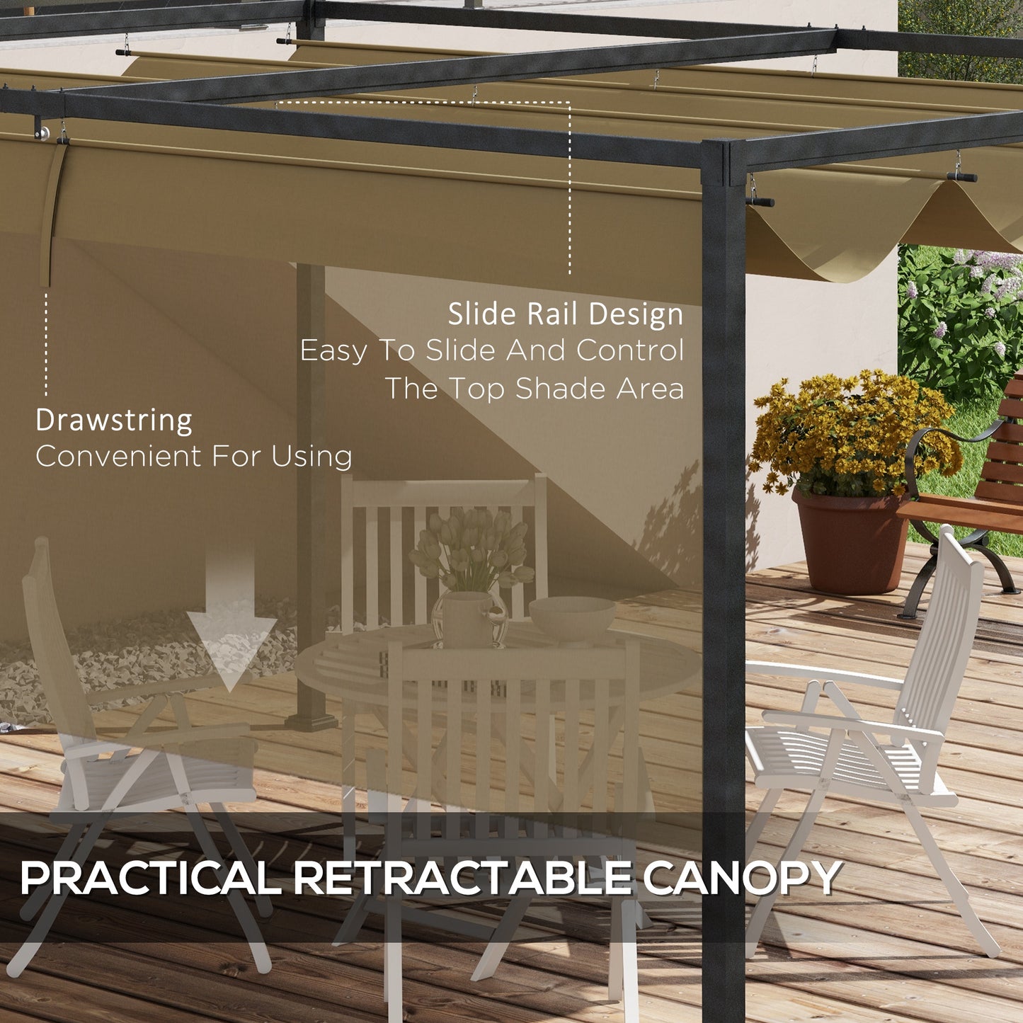 3x2m Metal Pergola with Retractable Roof