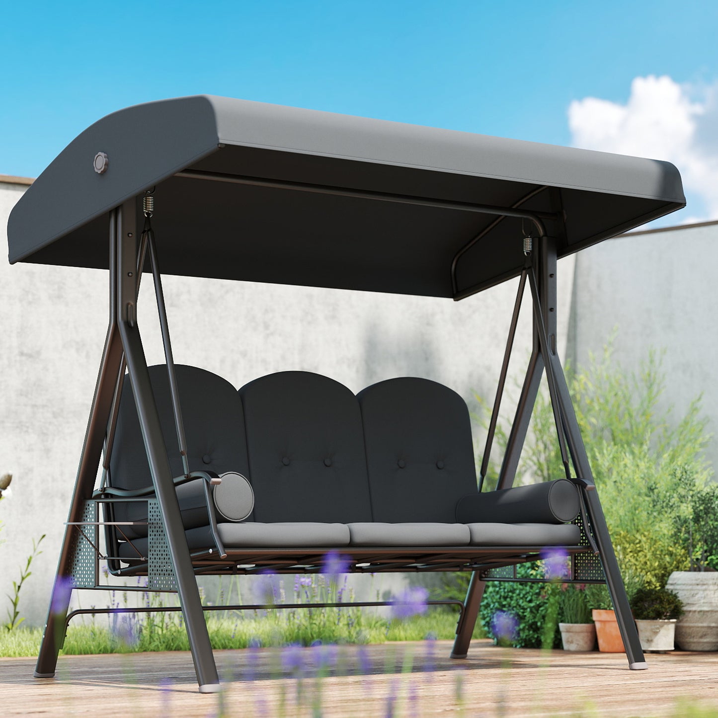 3 Seater Garden Swing Chair Outdoor Hammock Bench w/ Adjustable