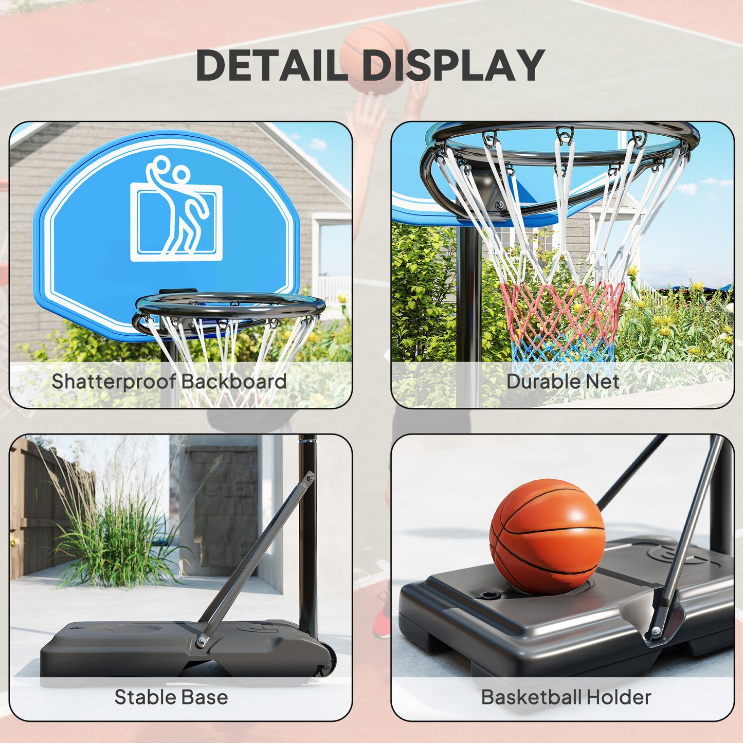Adjustable Basketball Hoop and Stand, with Wheels and Weight Base