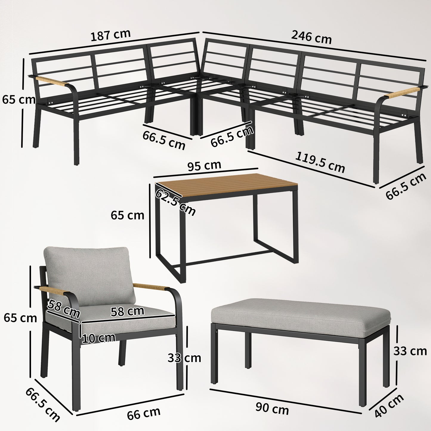 7 Seater Garden Furniture Set, Metal Garden Sofa Set with Cushions