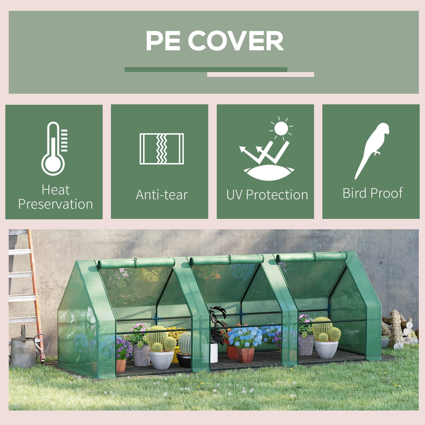 Mini Small Greenhouse with Steel Frame & PE Cover & Zipped Window