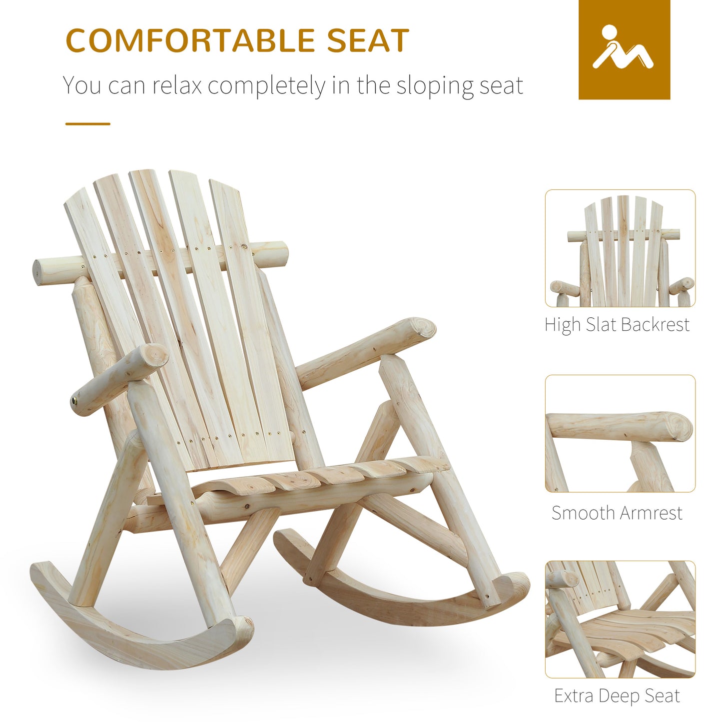 2 Piece Adirondack Chair Cedar Wood Ergonomic Rocking Chair Porch