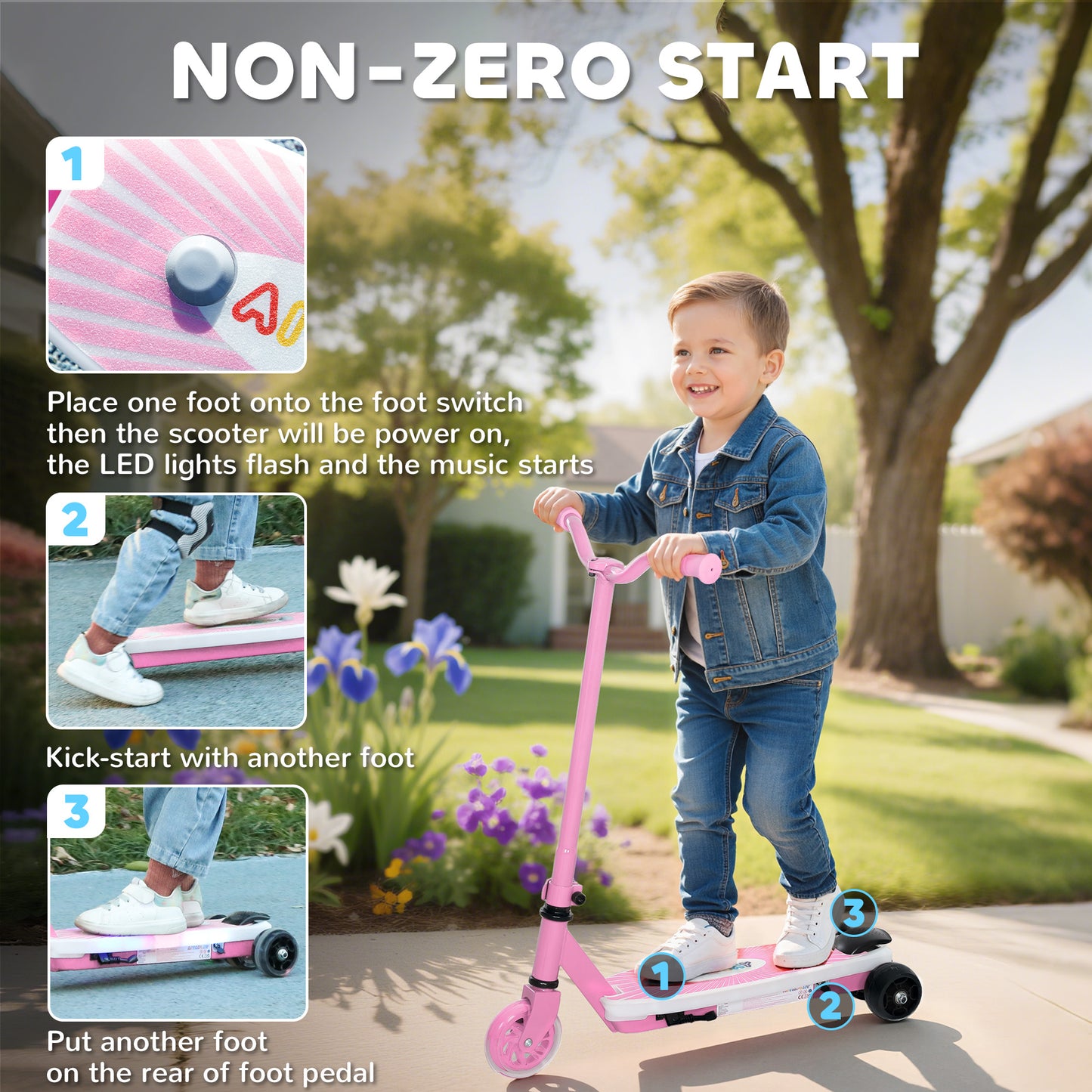 Electric Scooter for Kids Aged 4-7 Years, with Flashing LED Lights