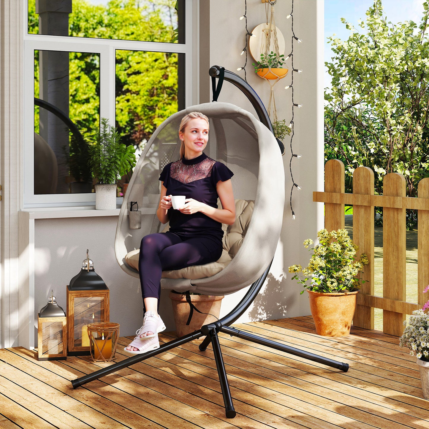 Hanging Egg Chair, Folding Texteline Swing Hammock with Side Pocket