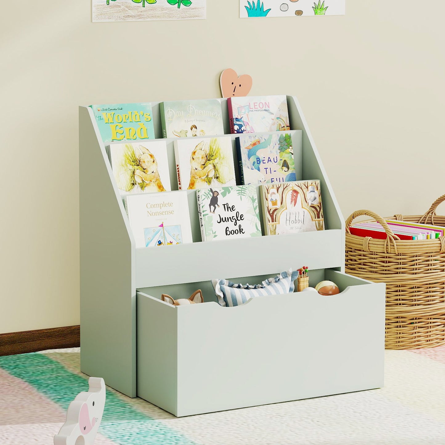 Bookcase for Kids with Shelves, Drawer, Bookcase for Bedroom, Playroom
