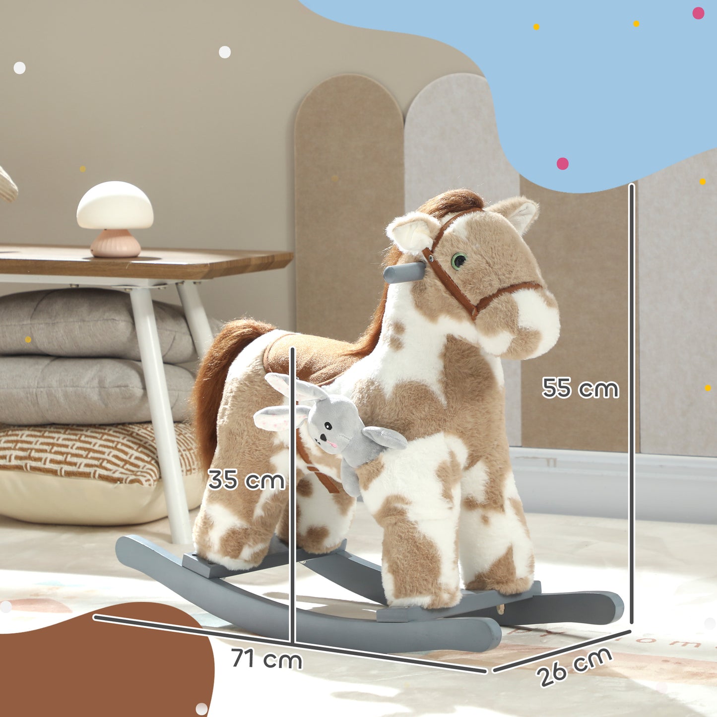 Baby Rocking Horse, Plush Animal Rocker with Realistic Sound and Toy