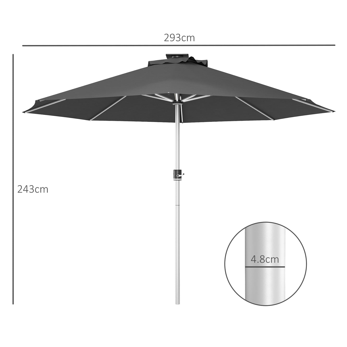 3m Parasol, with Solar-Powered LED Lights