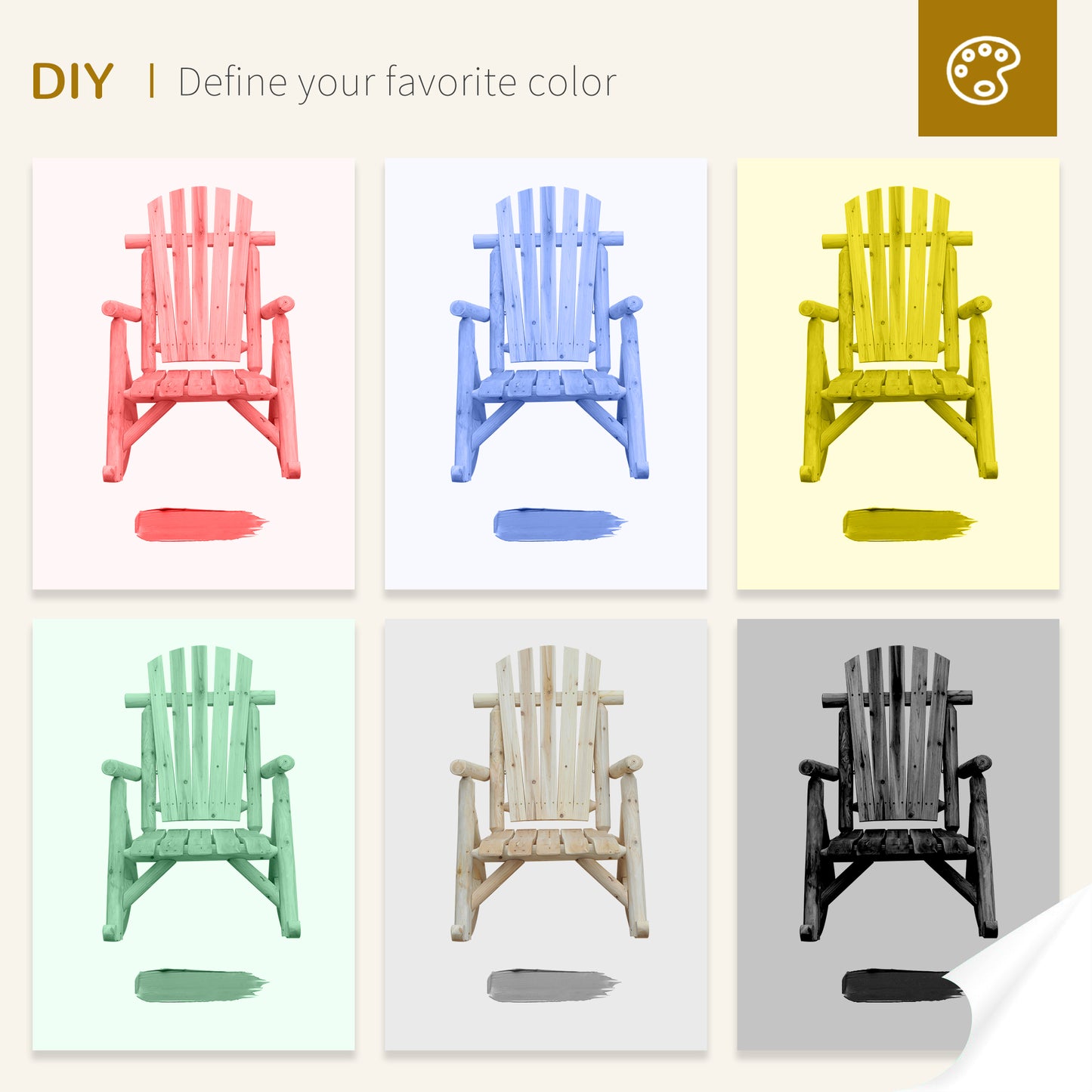 2 Piece Adirondack Chair Cedar Wood Ergonomic Rocking Chair Porch