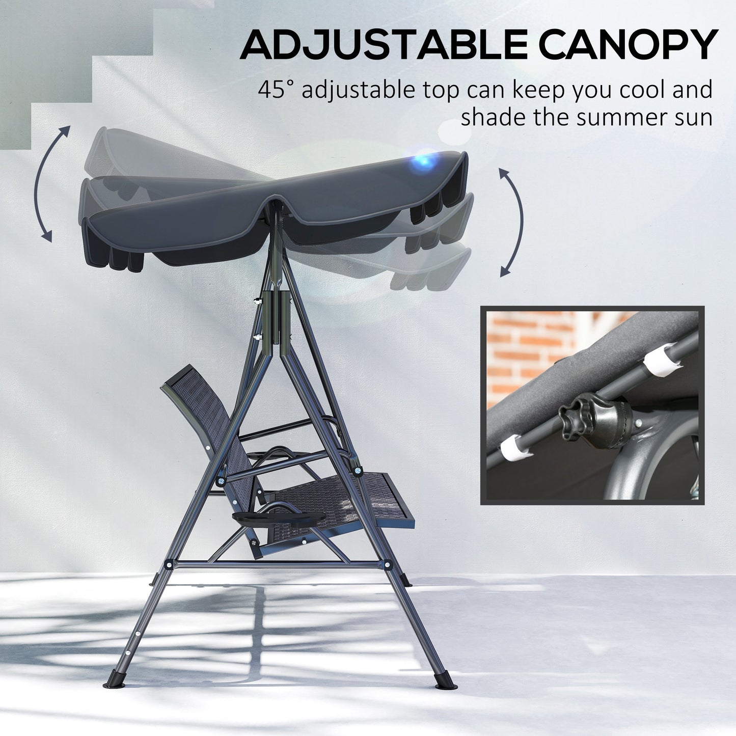 3 Seater Swing Chair, Garden Swing Seat Bench with Adjustable Canopy