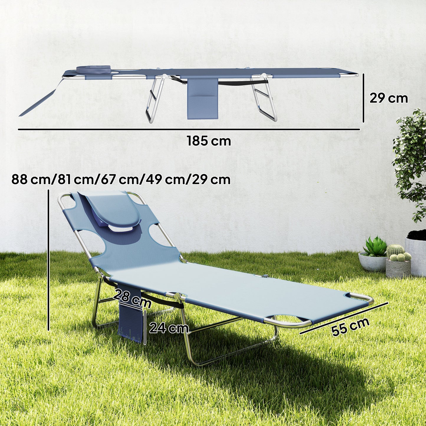 5-Position Adjustable Sun Lounger with Reading Hole and Side Pocket