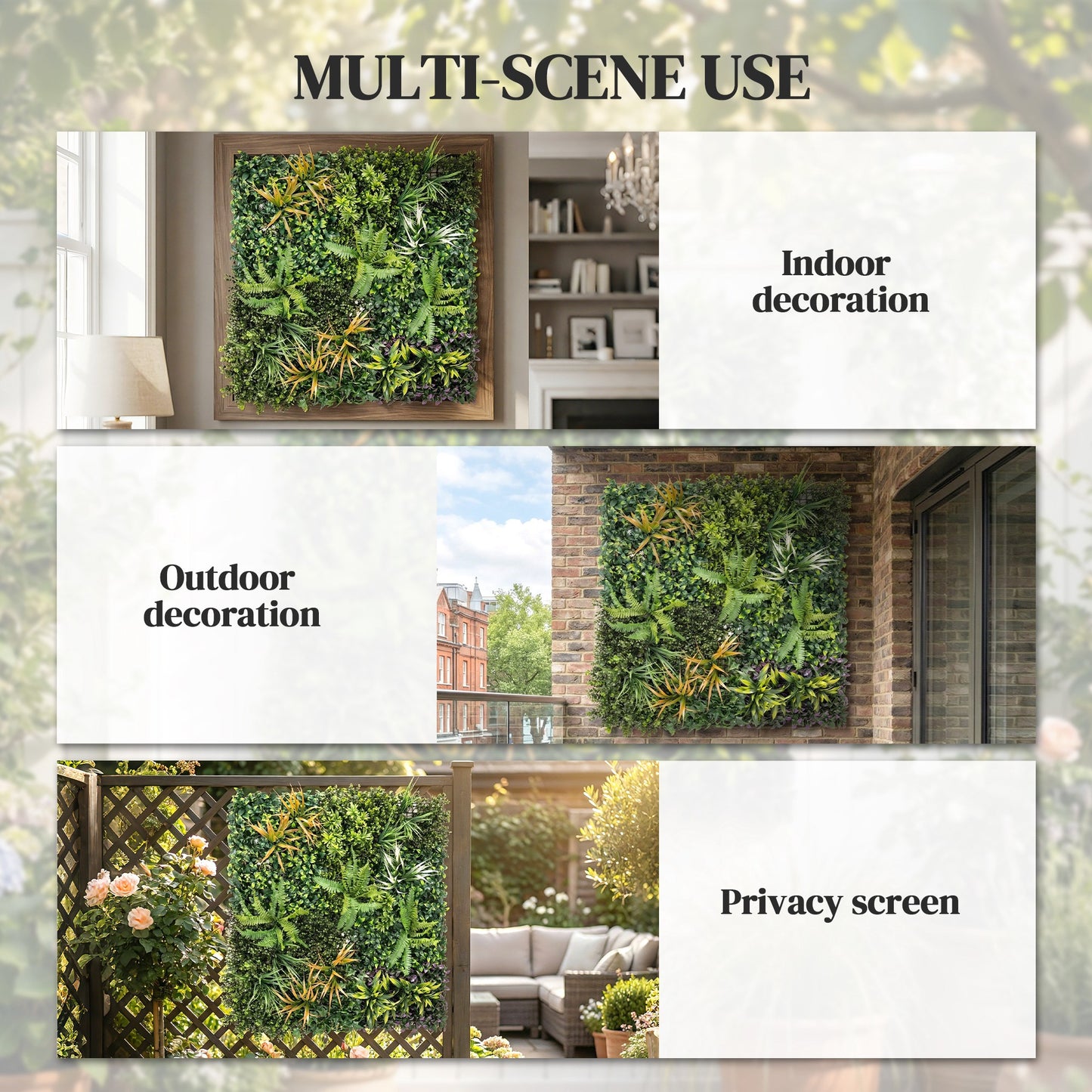Grass Wall Panels, 100 x 100 cm Artificial Grass Wall Decor