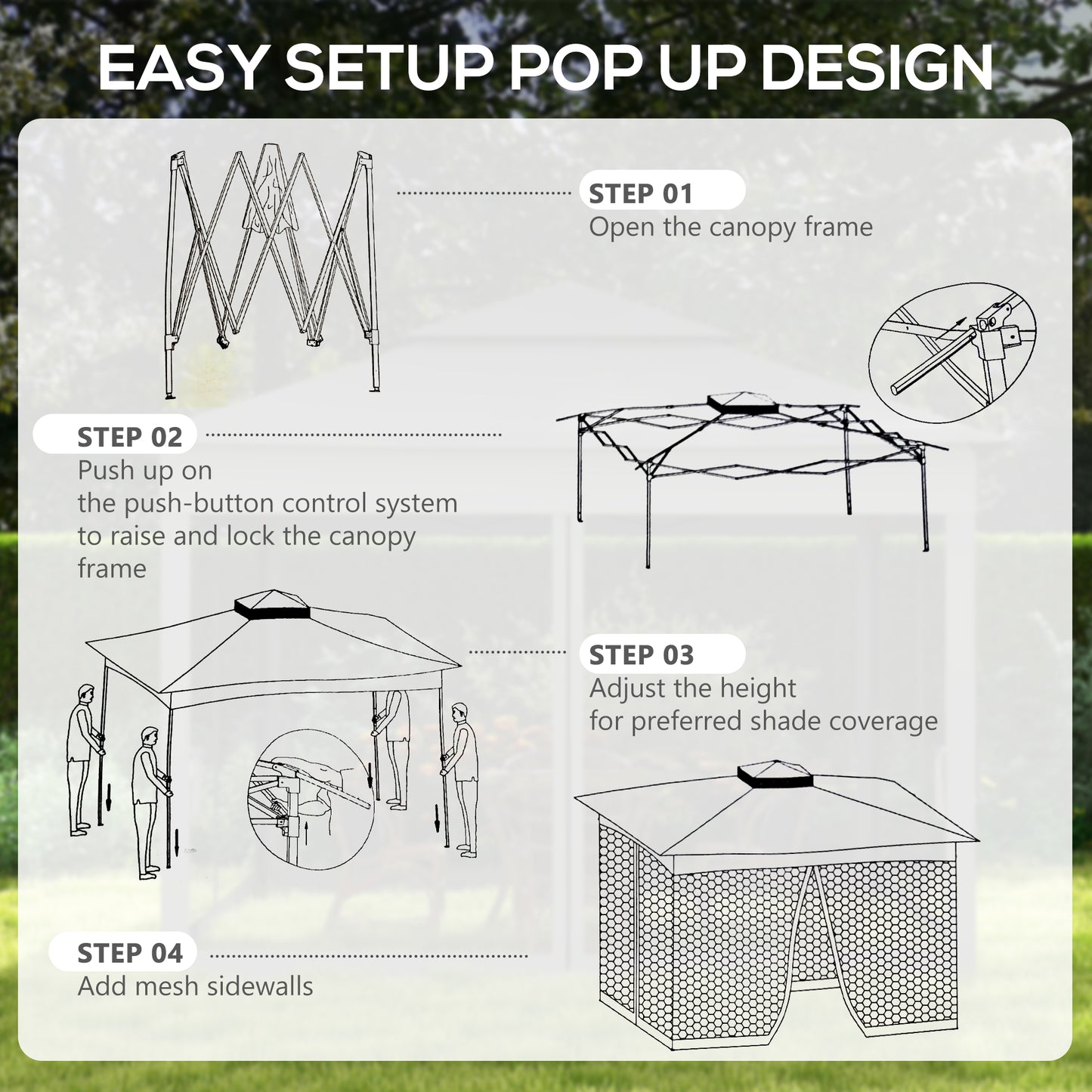 3 x 3(m) Pop Up Gazebo, Double-roof Garden Tent with Netting