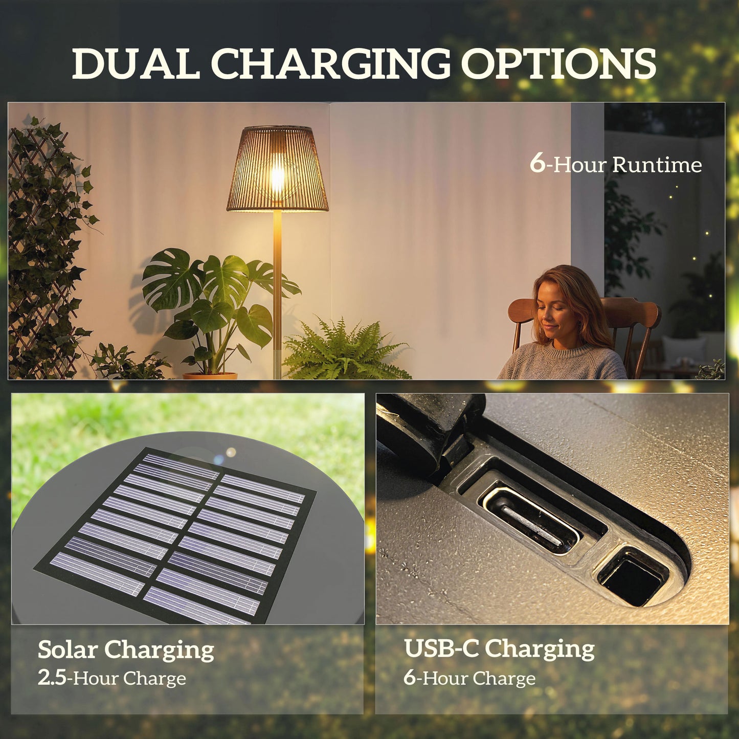 Outdoor Solar Floor Lamp, Adjustable Height Rechargeable Floor Lamp