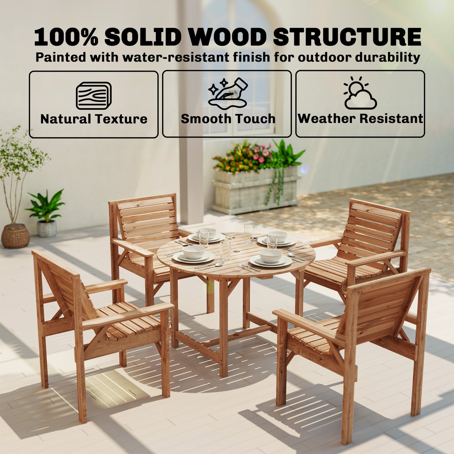 5 Pieces Garden Dining Set with Parasol Hole