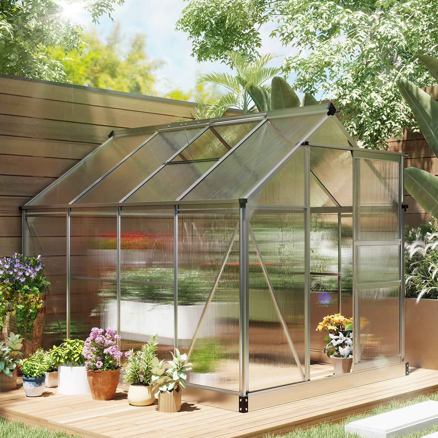 6 x 8ft Walk-In Greenhouse, with Sliding Door