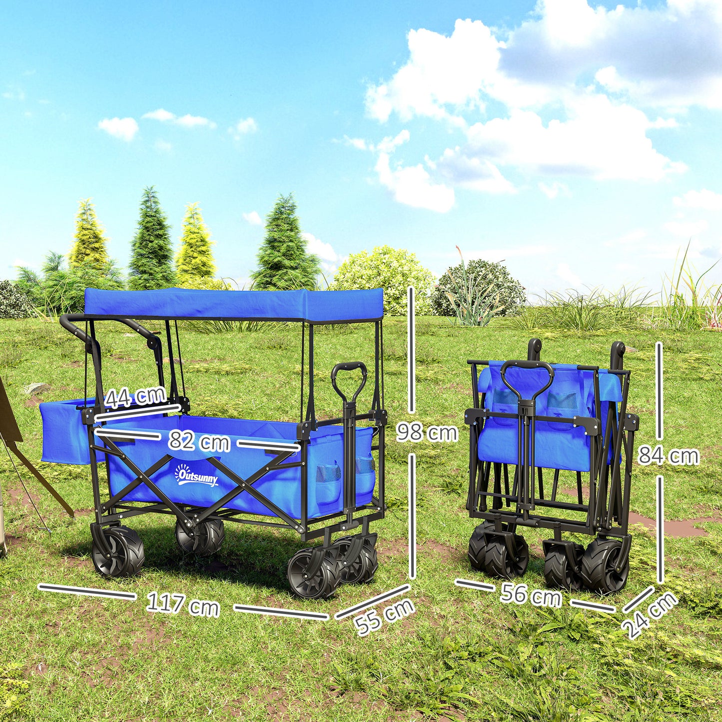 Folding Trolley Cart Storage Wagon Beach Trailer 4 Wheels