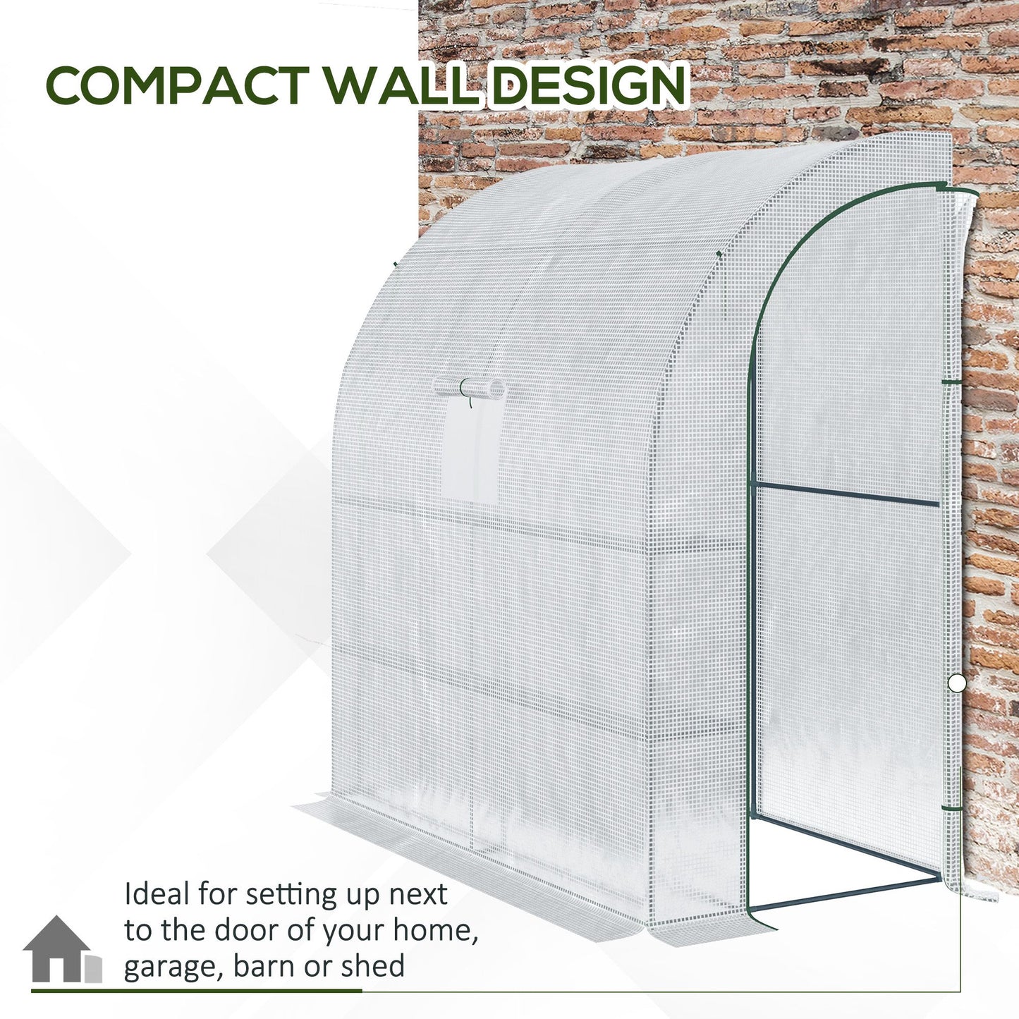 Walk-In Lean to Wall Greenhouse with Windows and Doors