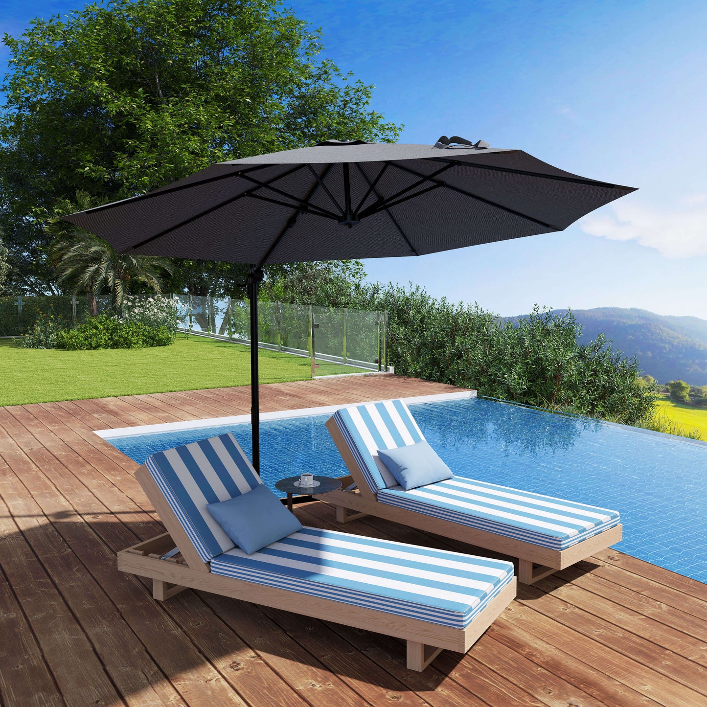 3(m) Offset Parasol Cantilever Hanging Umbrella 360° Rotation w/ Base