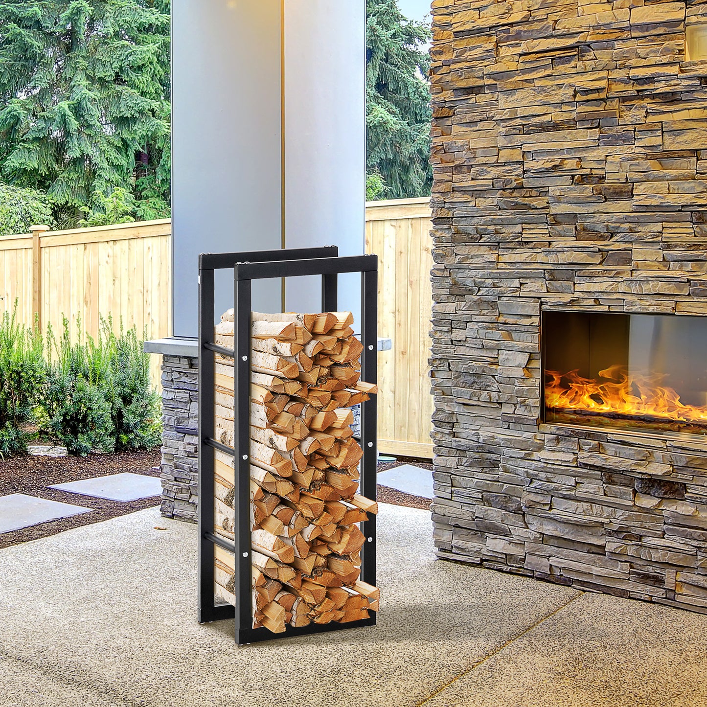Metal Firewood Log Holder Tall Firewood Rack Indoor Outdoor (2)