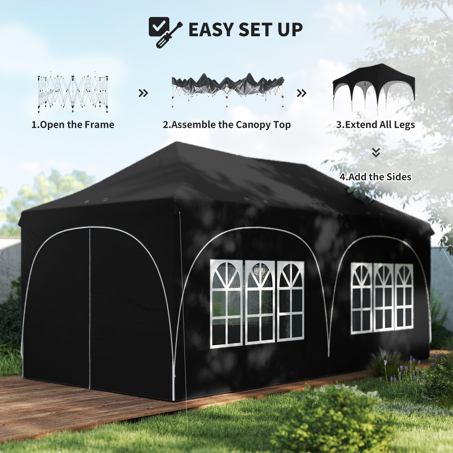 3 x 6m Pop Up Gazebo Shelter with Sides, 6 Sandbags