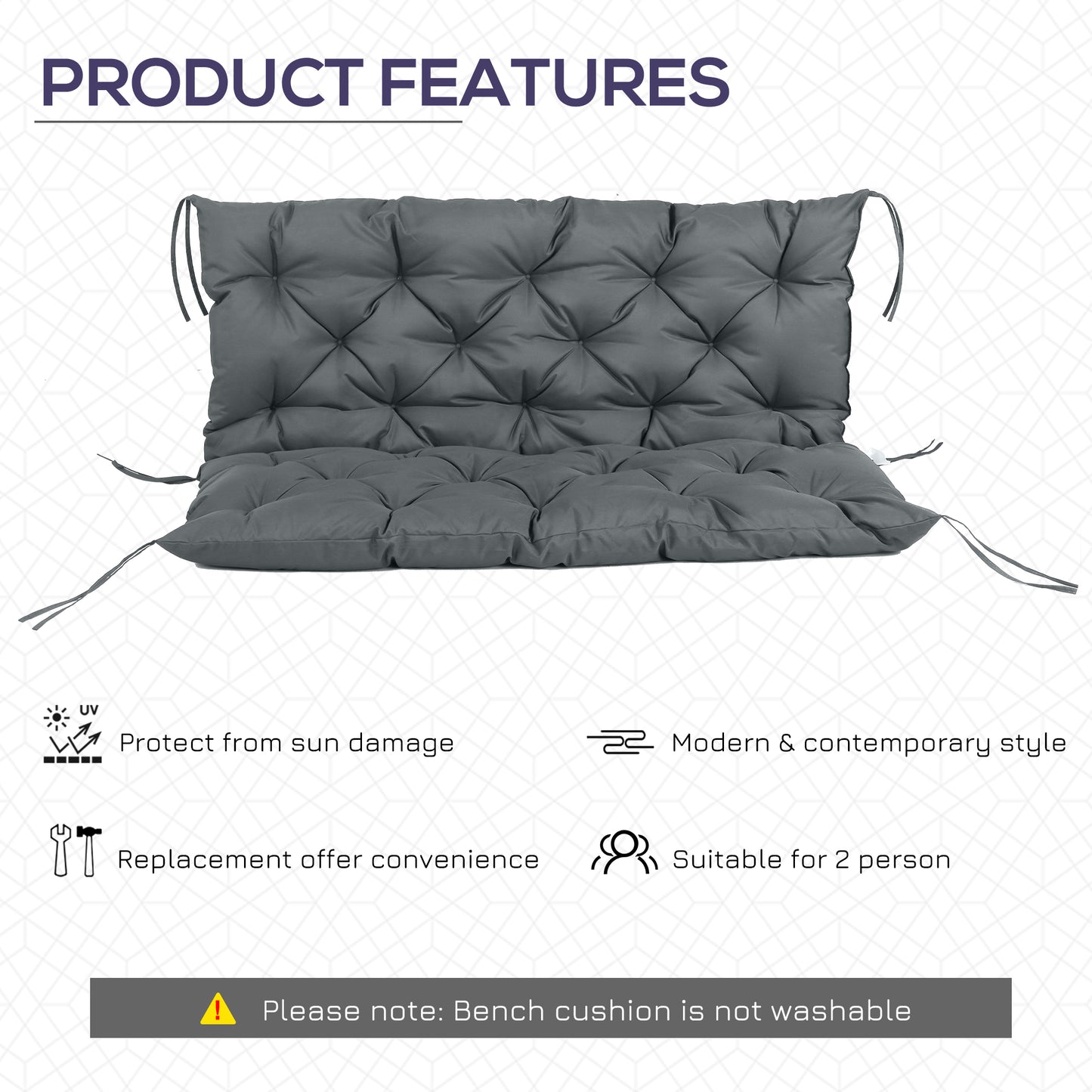 Garden Bench Cushion, 2 Seater Swing Chair Cushion