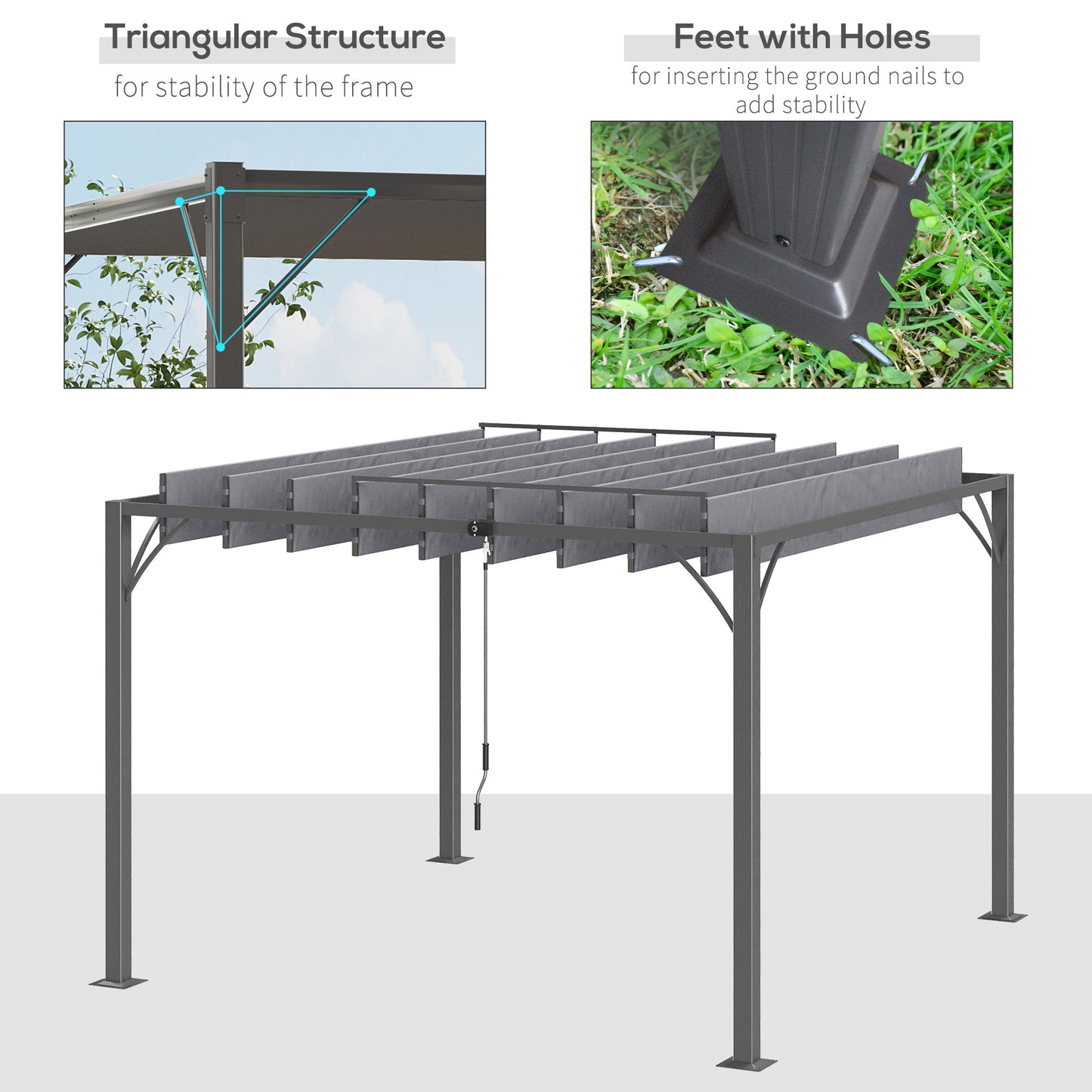 3 x 3(m) Outdoor Pergola with Retractable Roof