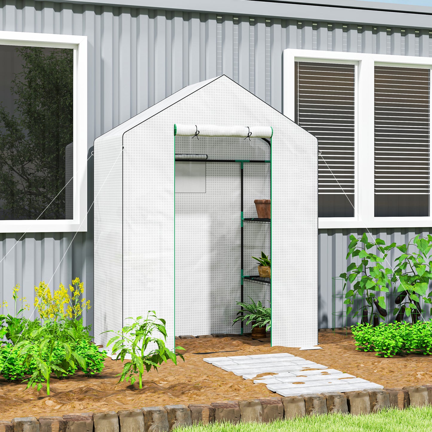 143 x 74cm Walk-In Greenhouse, with Shelves