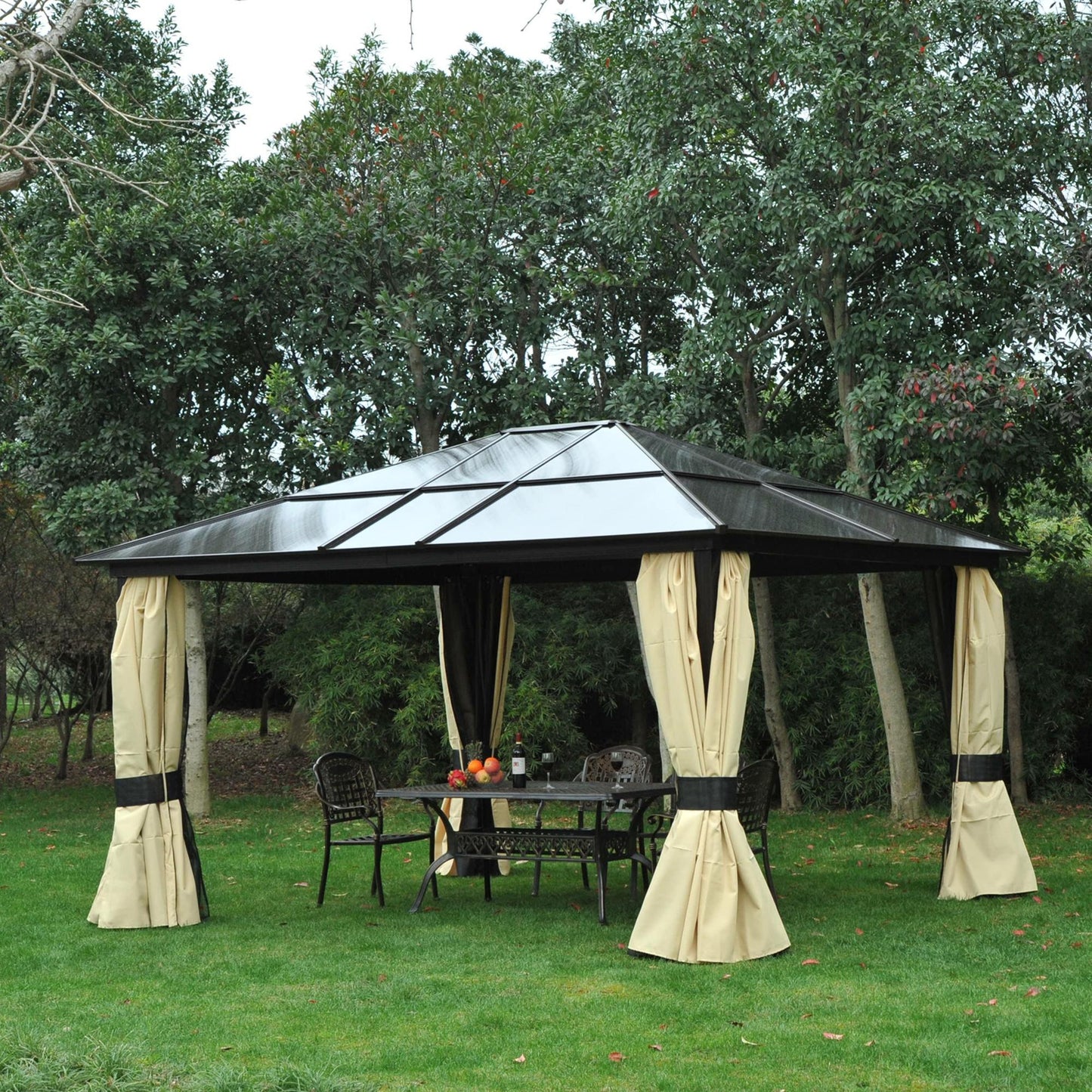 3.6 x 4m Hardtop Gazebo Canopy with Polycarbonate Roof