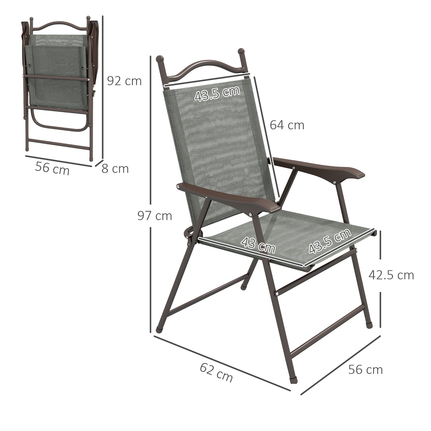 Set of Two Folding Garden Chairs, with Fabric Mesh Seats