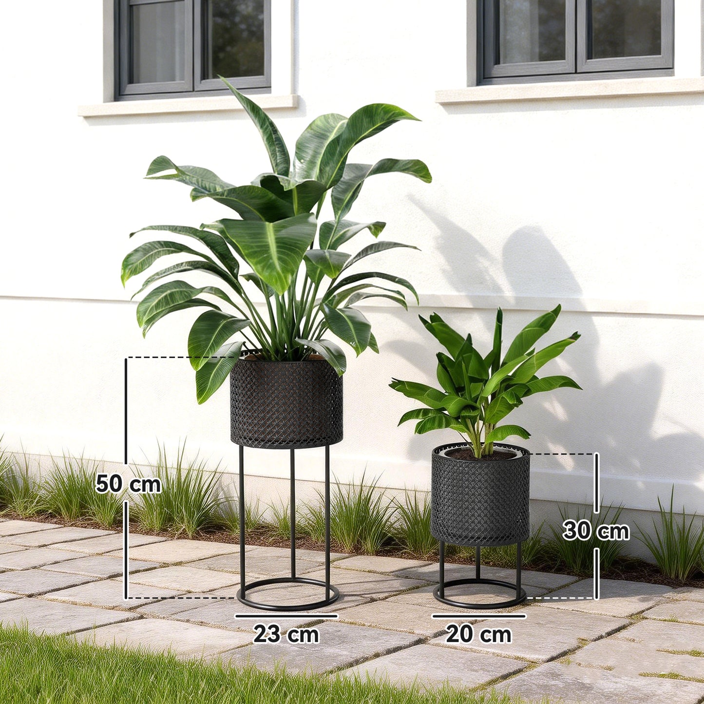 Metal Plant Pots Set of 2 with Hollow Design Flower Planters