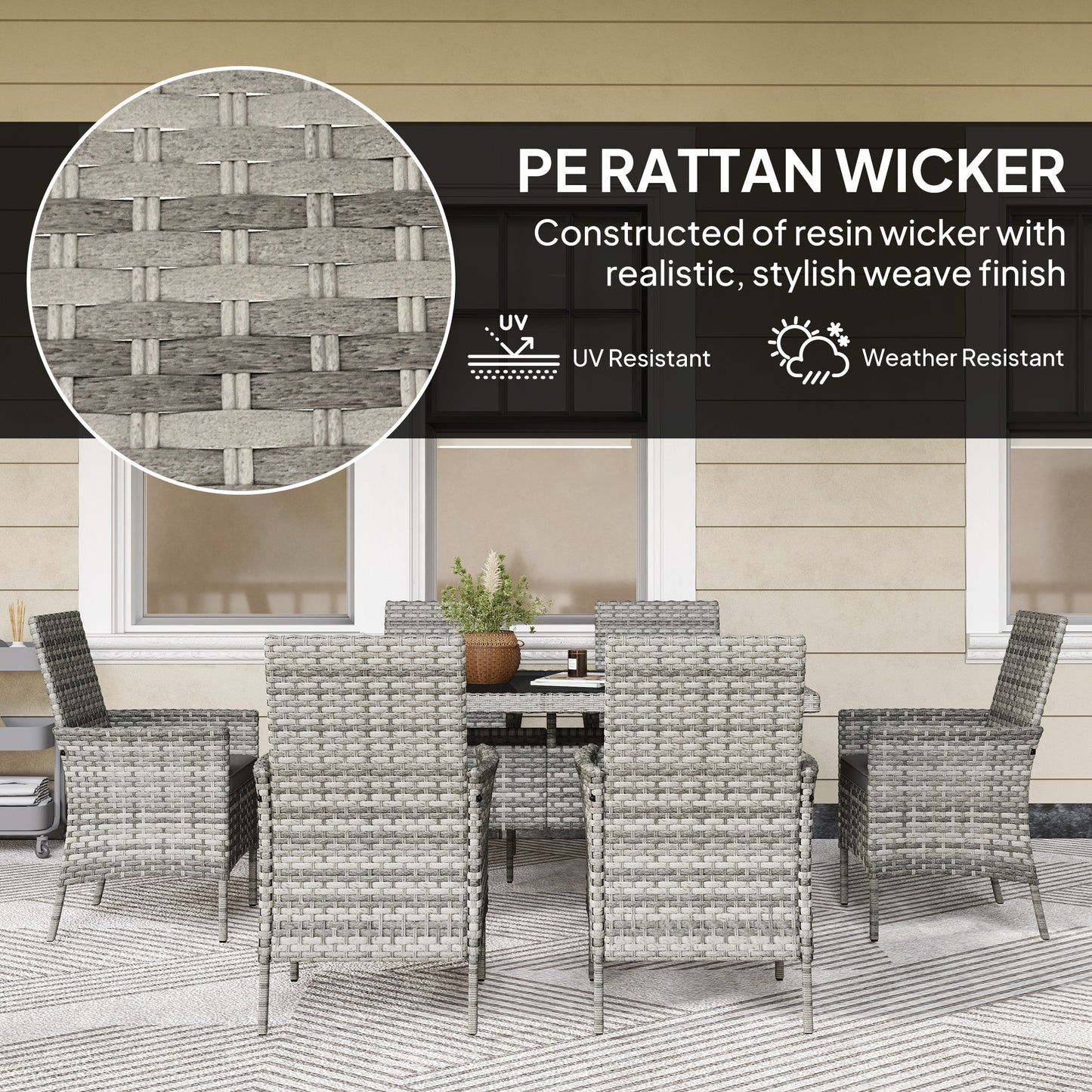 Seven-Piece Rattan Dining Set - Mixed