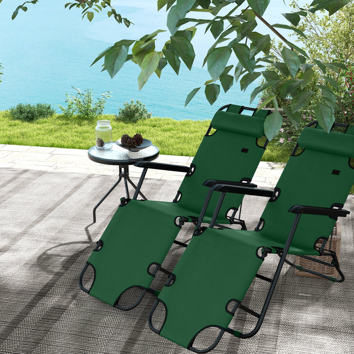 2 Pack 2 in 1 Sun Lounger Folding Reclining Chairs Garden Outdoor