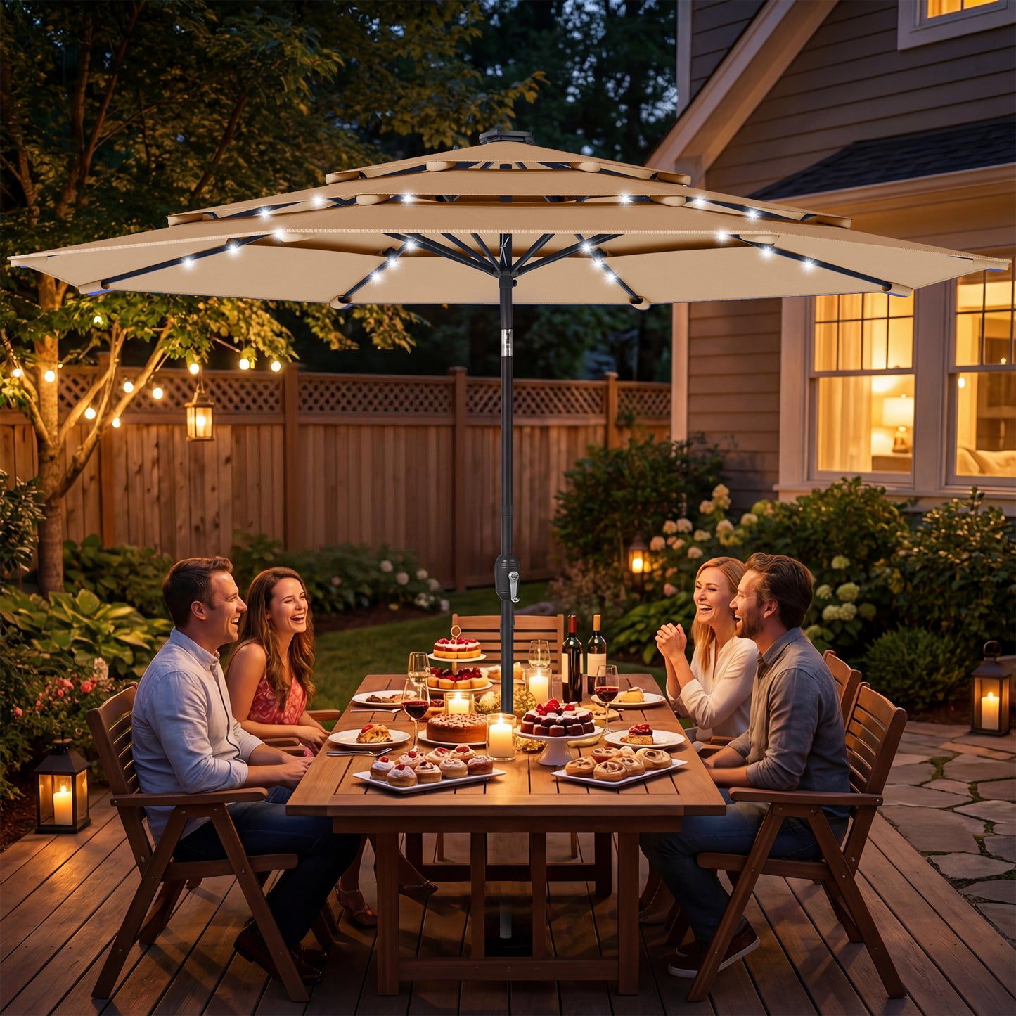 2.8 m Garden Parasol Umbrella with LED Solar Light, Parasol Cover