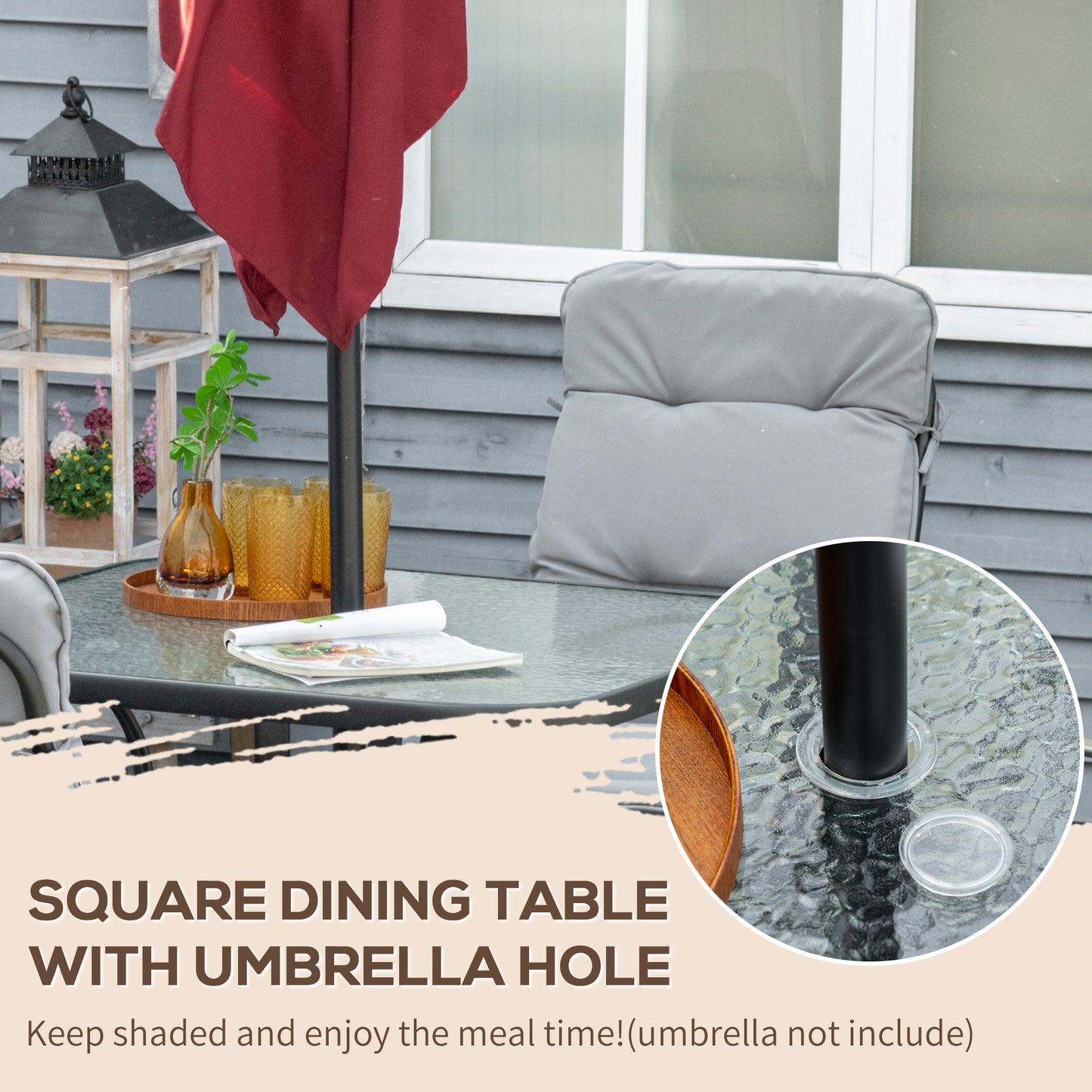 5 Pieces Outdoor Square Garden Dining Set w/ Tempered Glass Dining