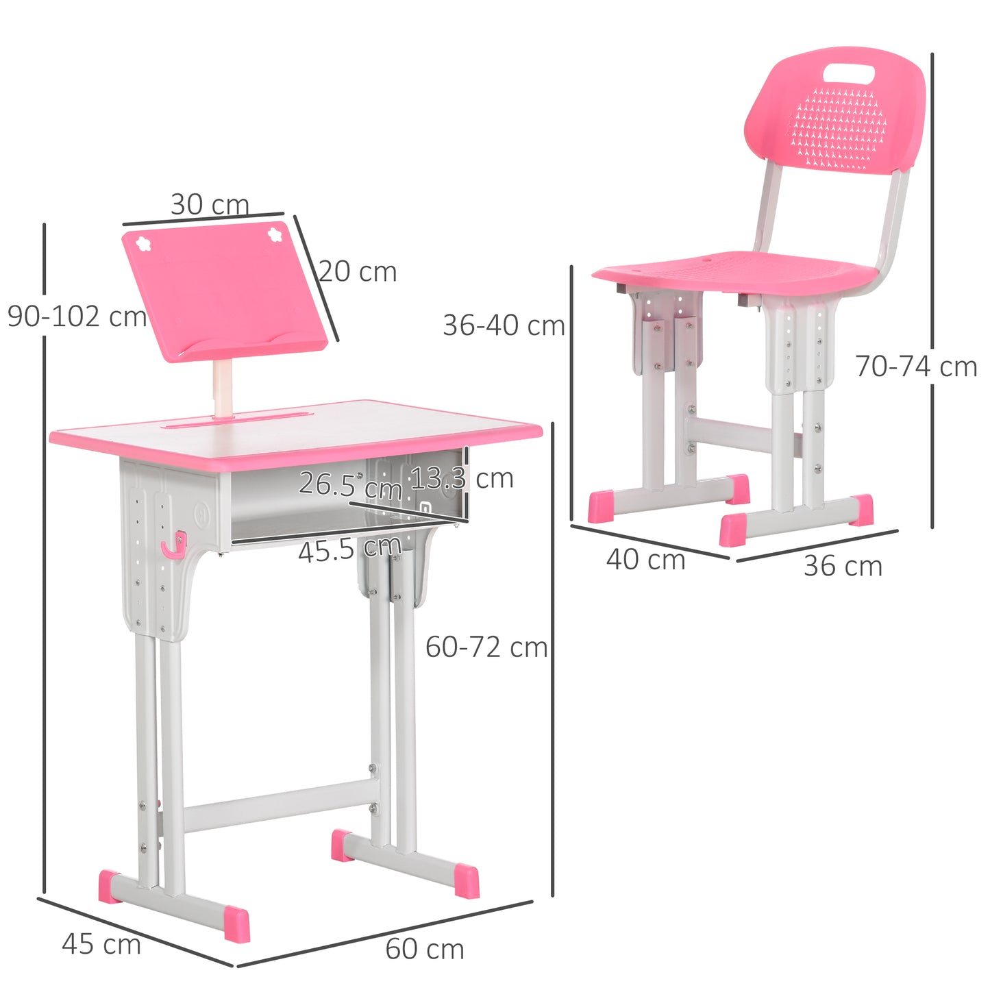 Kids Adjustable Desk and Chair Set, Book Stand, Pen Slot