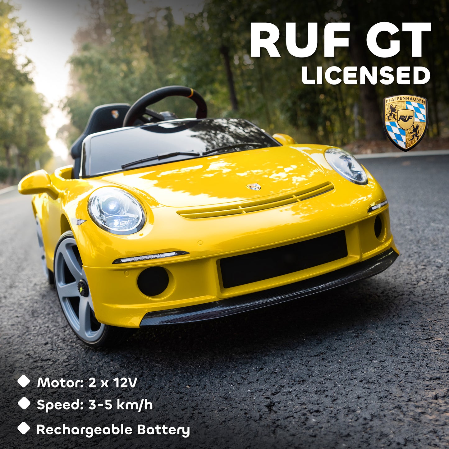 Kids Electric Car, 12V Licensed RUF GT Ride on Car with Suspension (1)