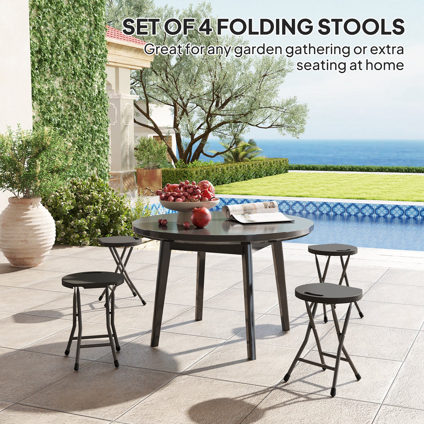 Set of Four Folding Carry Stools