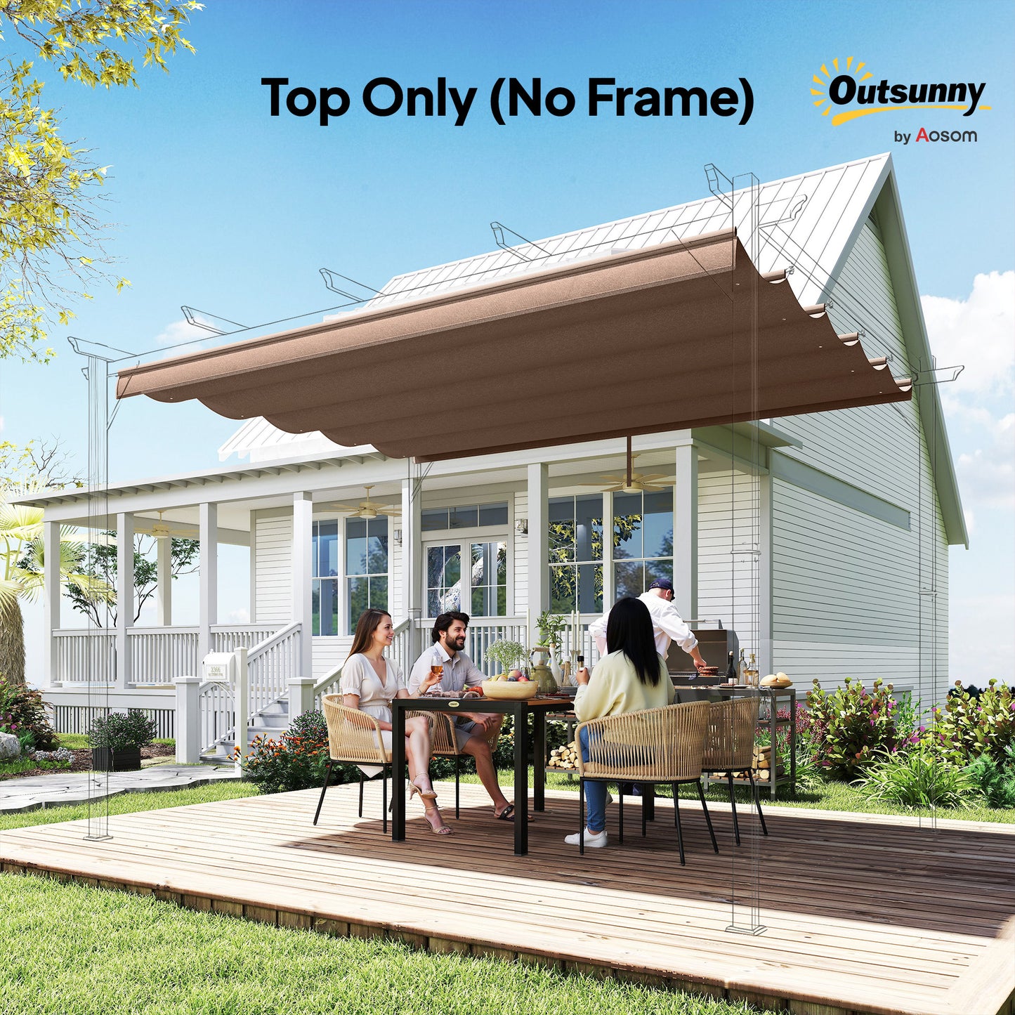Retractable Pergola Cover, 3.5 x 2.6 m Replacement Canopy Fabric