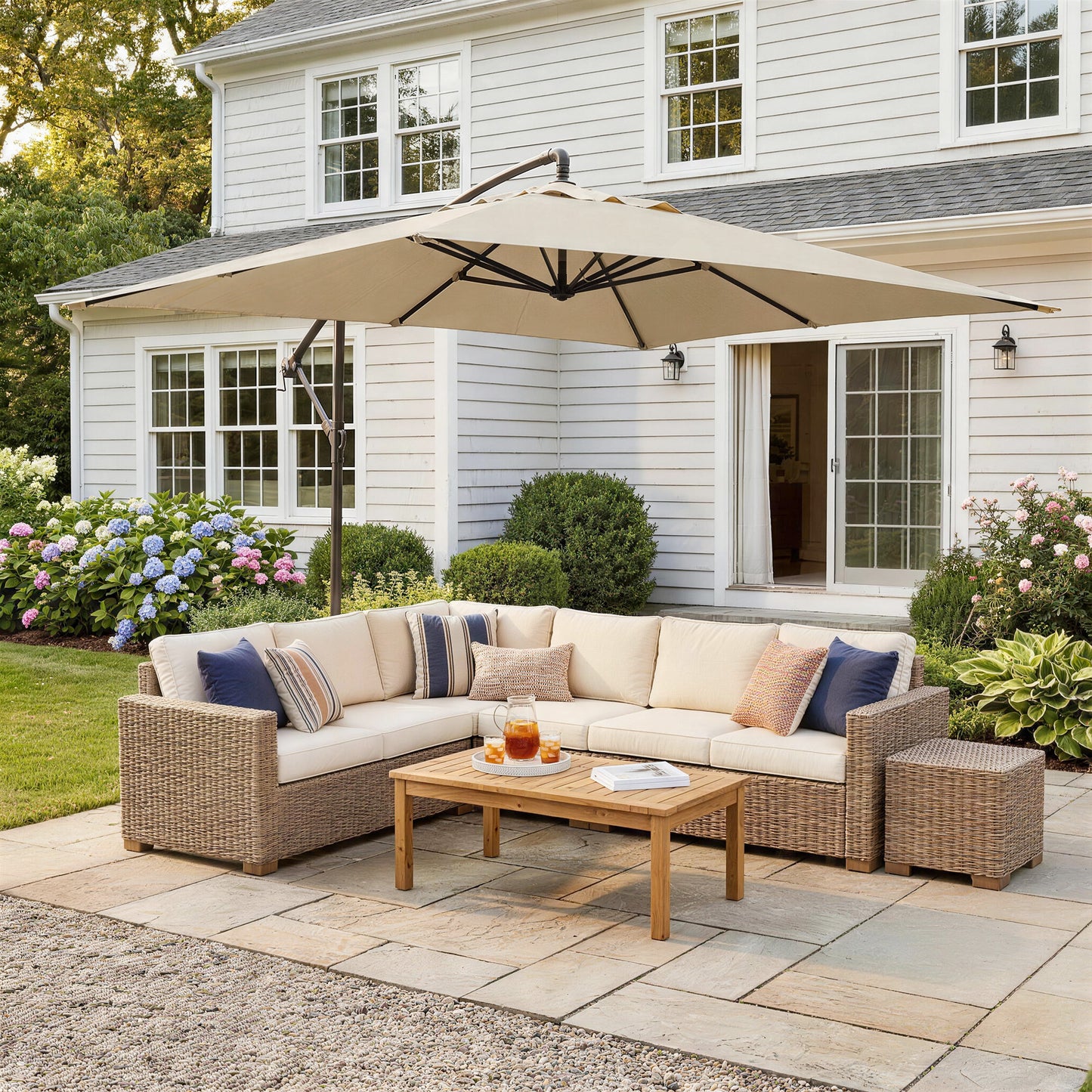 3m Square Canopy Cantilever Parasol, with Cross Base