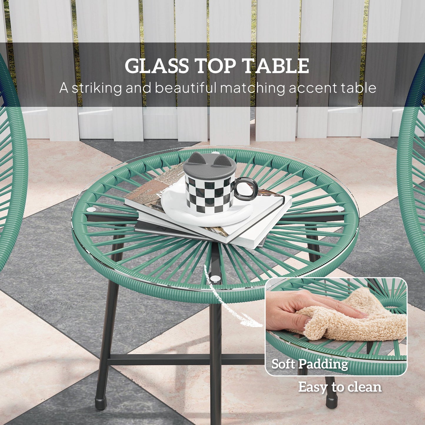 Rattan Bistro Set with Acapulco Chairs and Glass Table