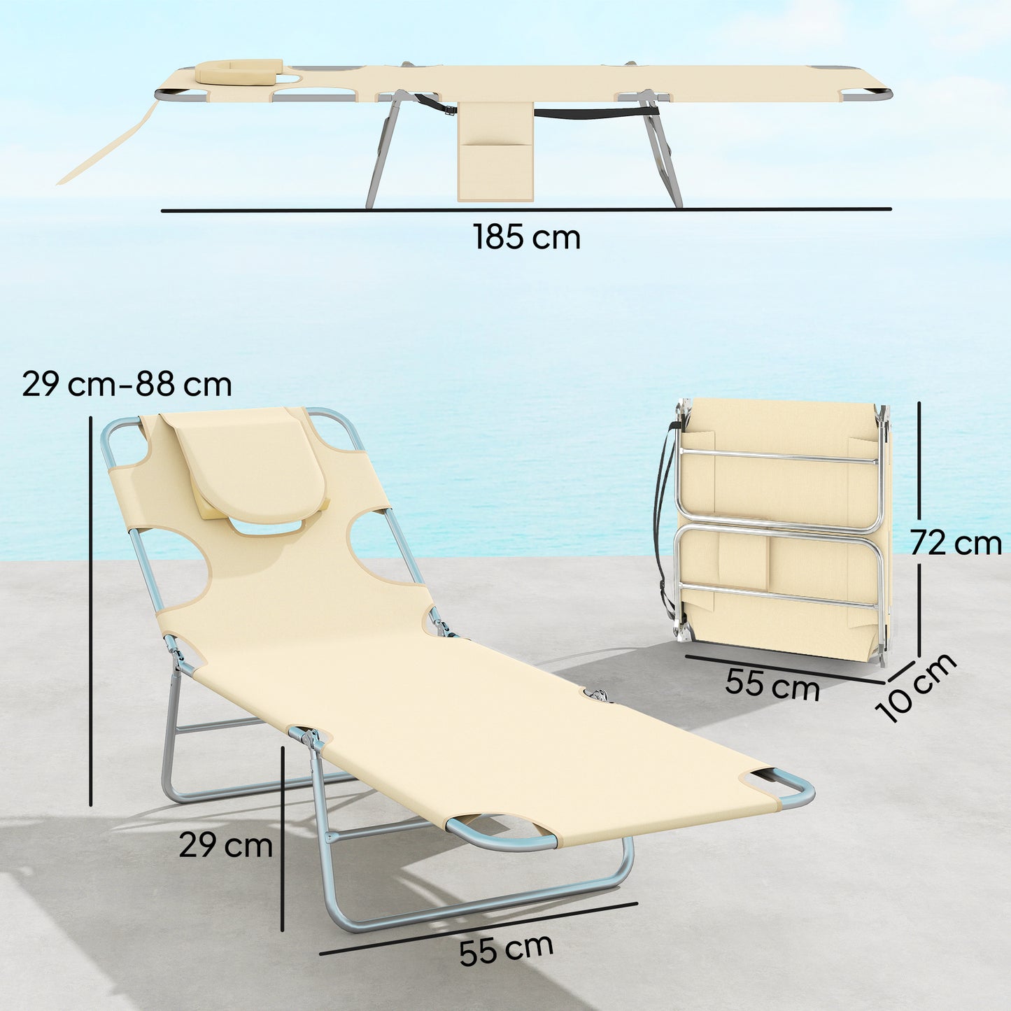 5-Position Adjustable Sun Loungers Set of 2 with Reading Hole