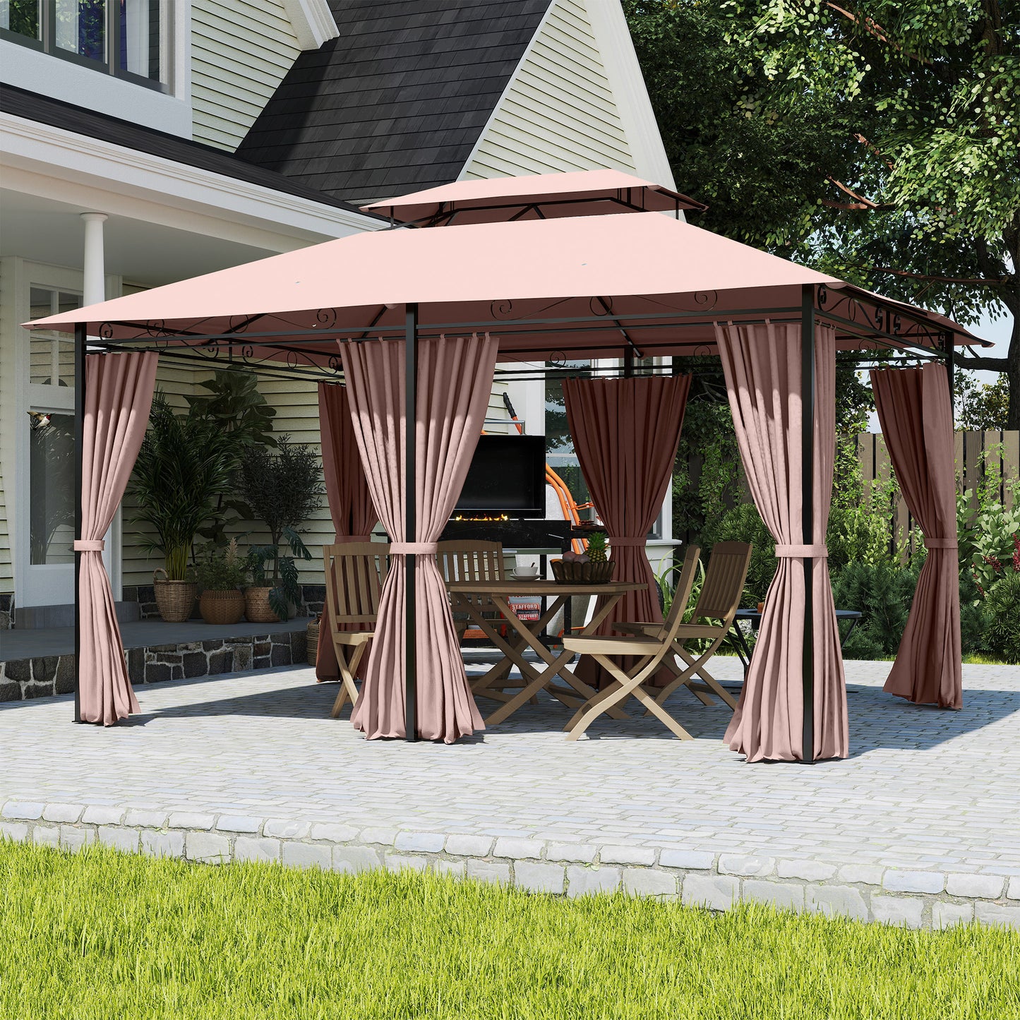 4m x 3(m)Garden Gazebo, Double Roof Outdoor Gazebo Canopy Shelter (1)