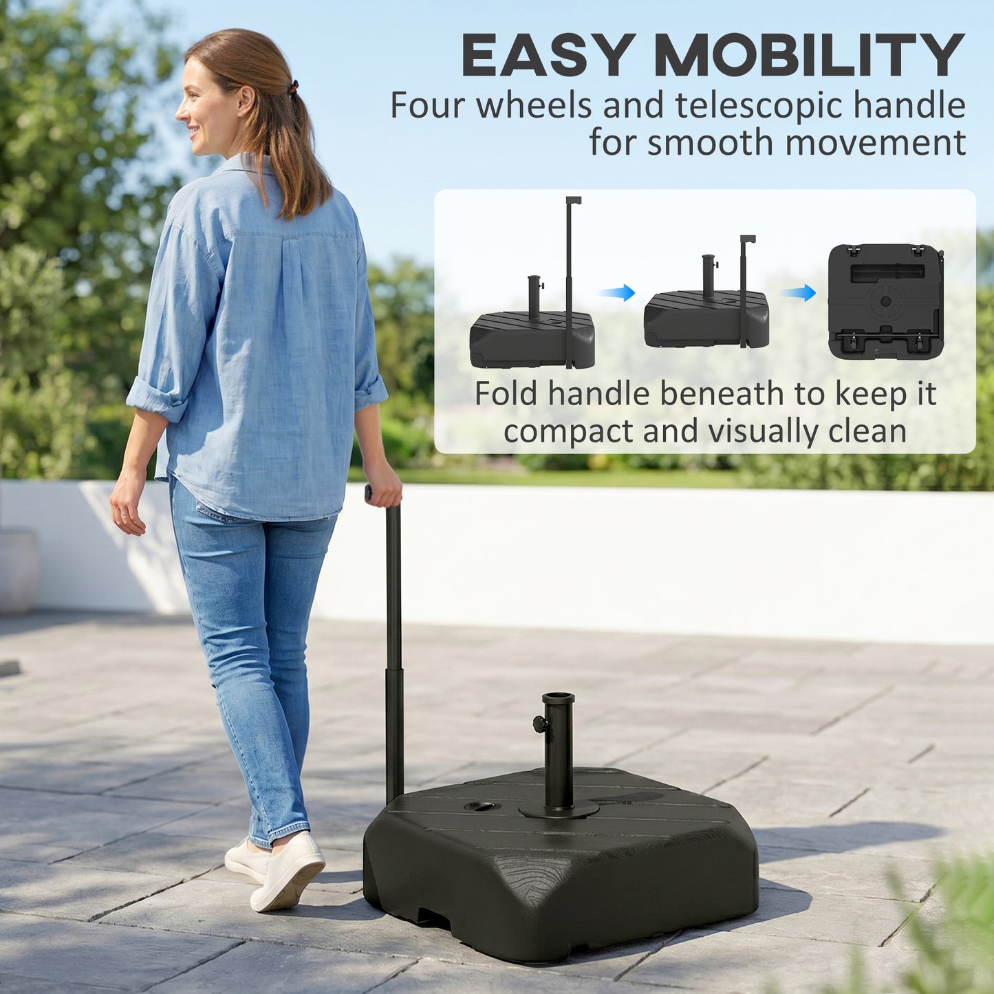 Garden Parasol Base with Wheels, Telescopic Handle