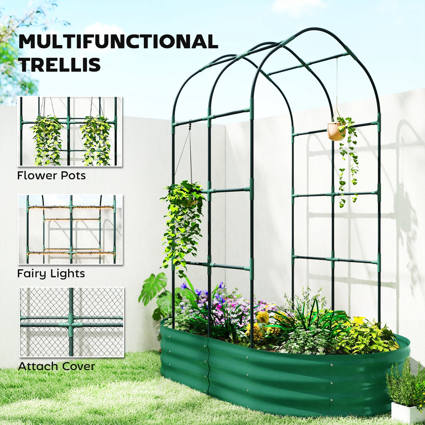 Galvanised Raised Garden Bed with Arched Trellis