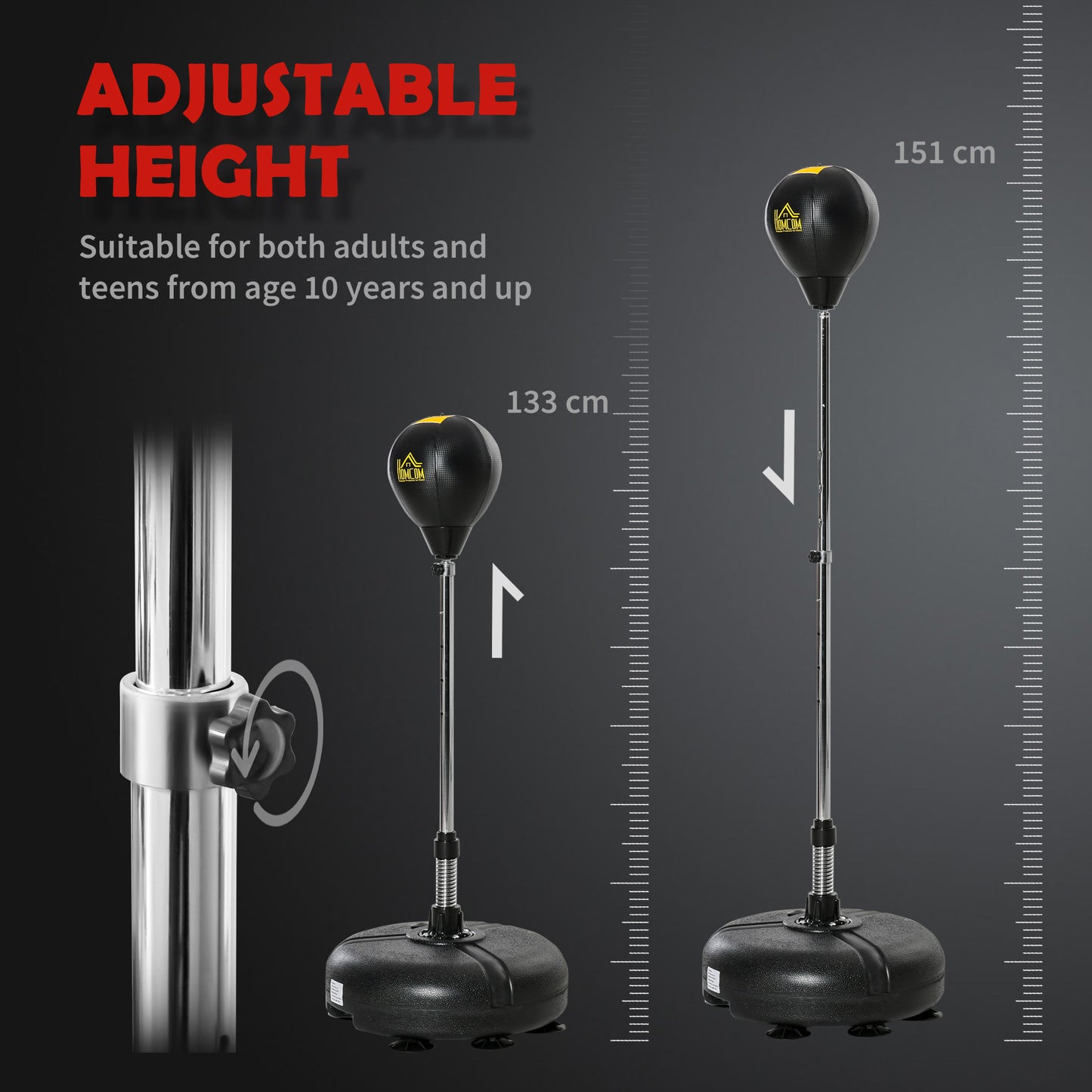 Punching Bag with Stand, 133-151cm Adjustable Height, for Teens (1)