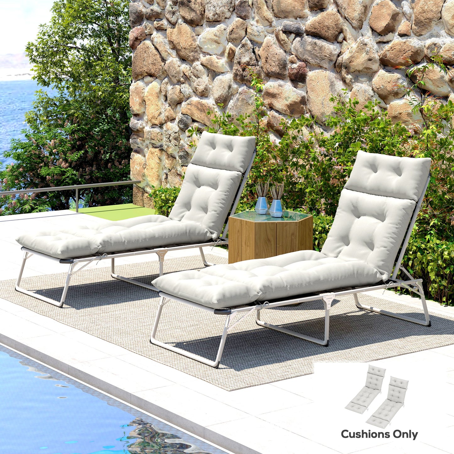 Set of Two 190 x 56cm Sun Lounger Cushions