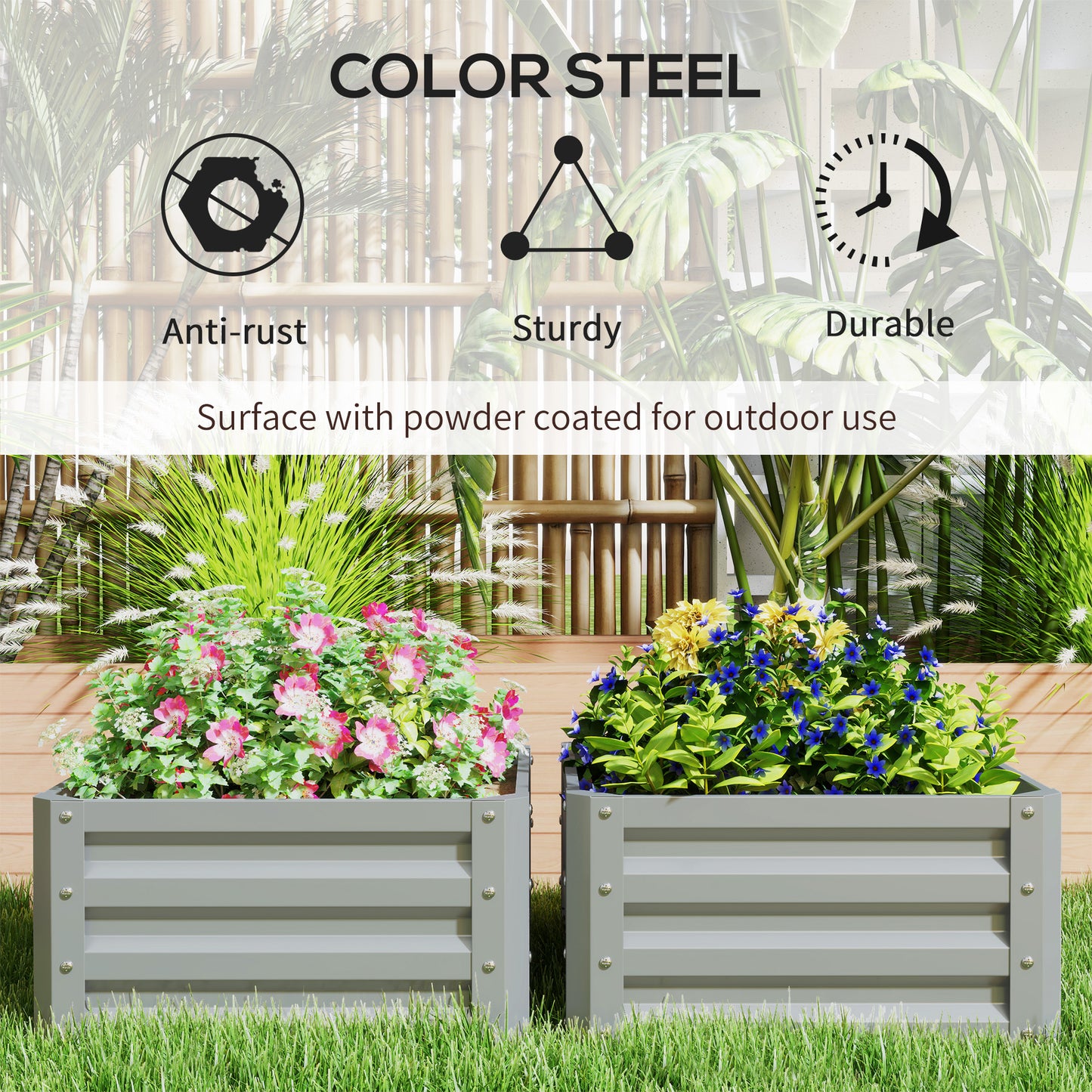 Set of Two 60 x 60cm Steel Planter Boxes